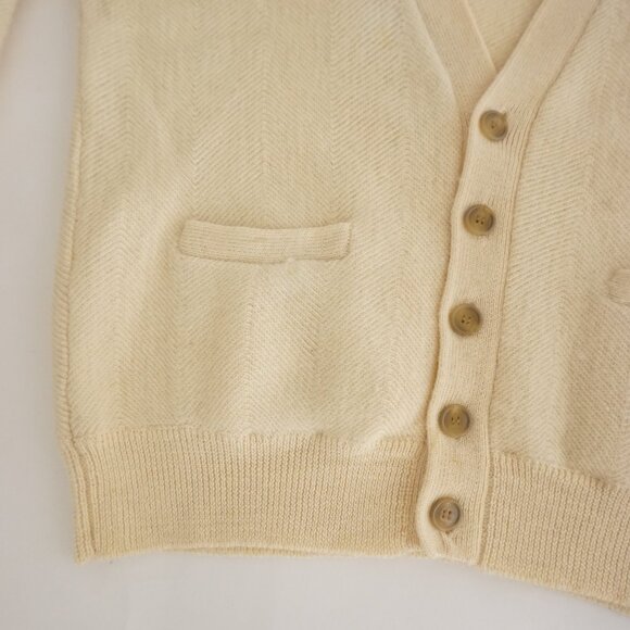 Yves Saint Laurent Cream Luxury Designer Minimalist 100% Wool Cardigan Sweater M - Picture 8 of 11